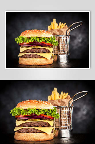 招牌双层牛排餐饮汉堡美味效果图图片