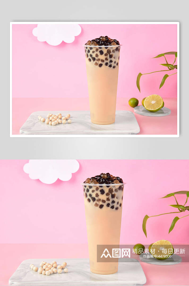 珍珠青柠奶茶芋圆甜品摄影图素材