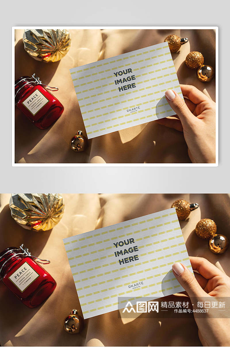 条纹瓶子英文圣诞明信片卡片样机素材