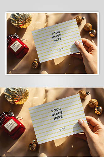 条纹瓶子英文圣诞明信片卡片样机