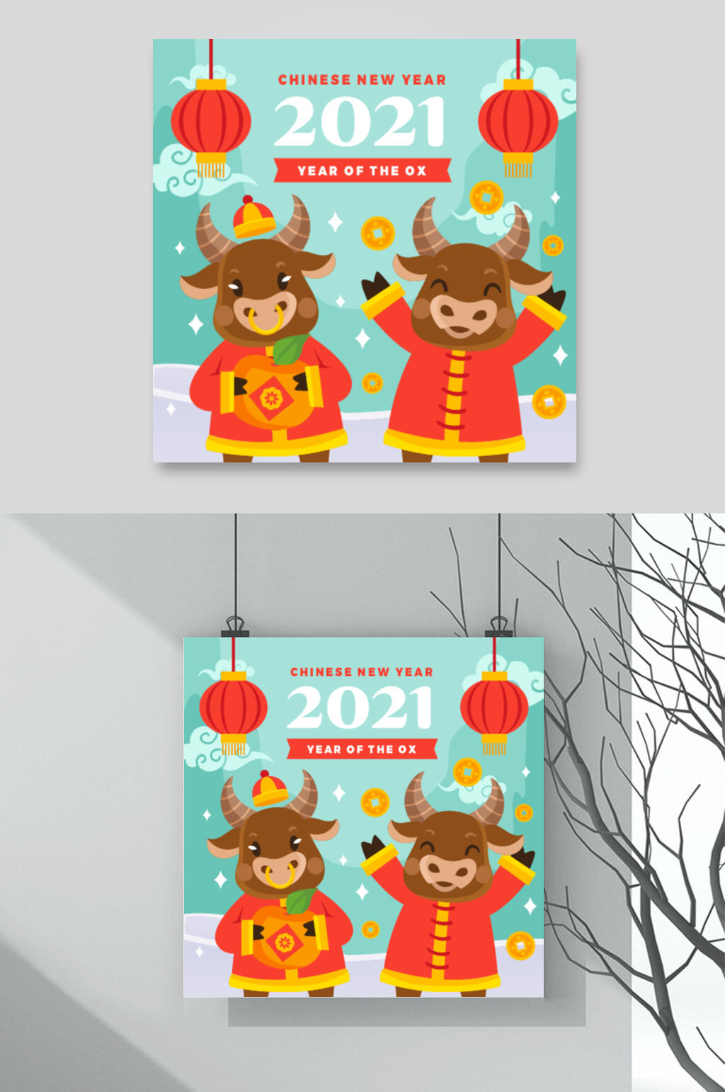 灯笼新年矢量素材素材