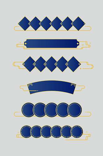 蓝黄圆形手绘清新矢量国潮边框素材