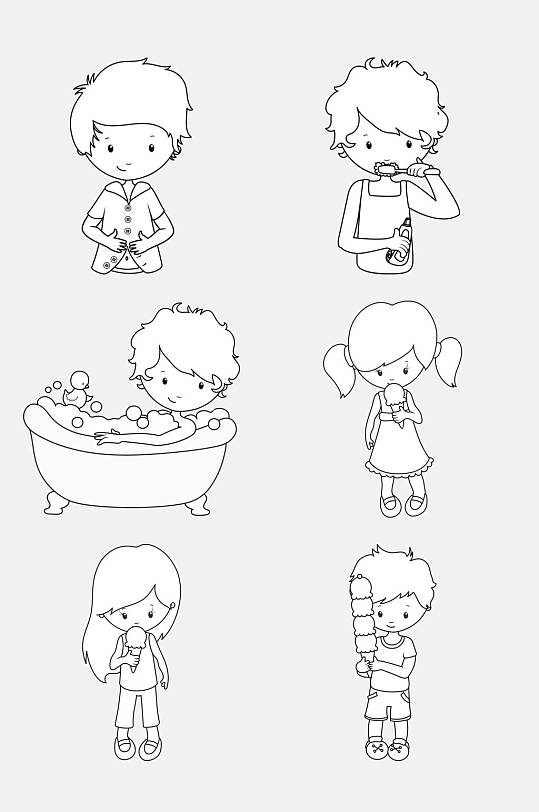 洗澡黑简约卡通简笔画人物免抠素材
