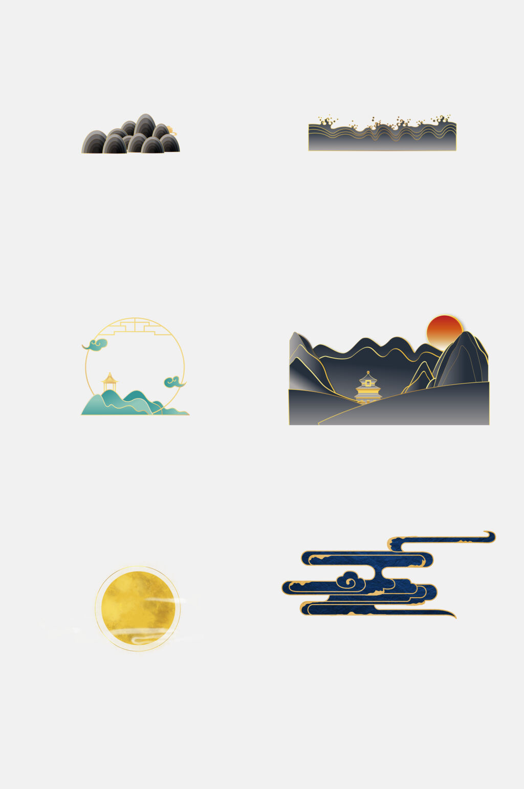 精美金色描边祥云仙鹤免抠素材素材