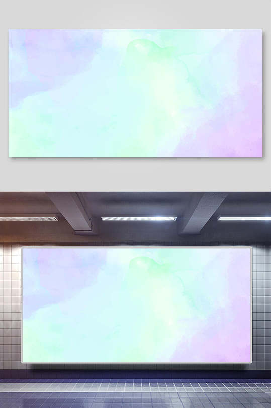 绿紫渐变手绘清新水彩水墨矢量背景