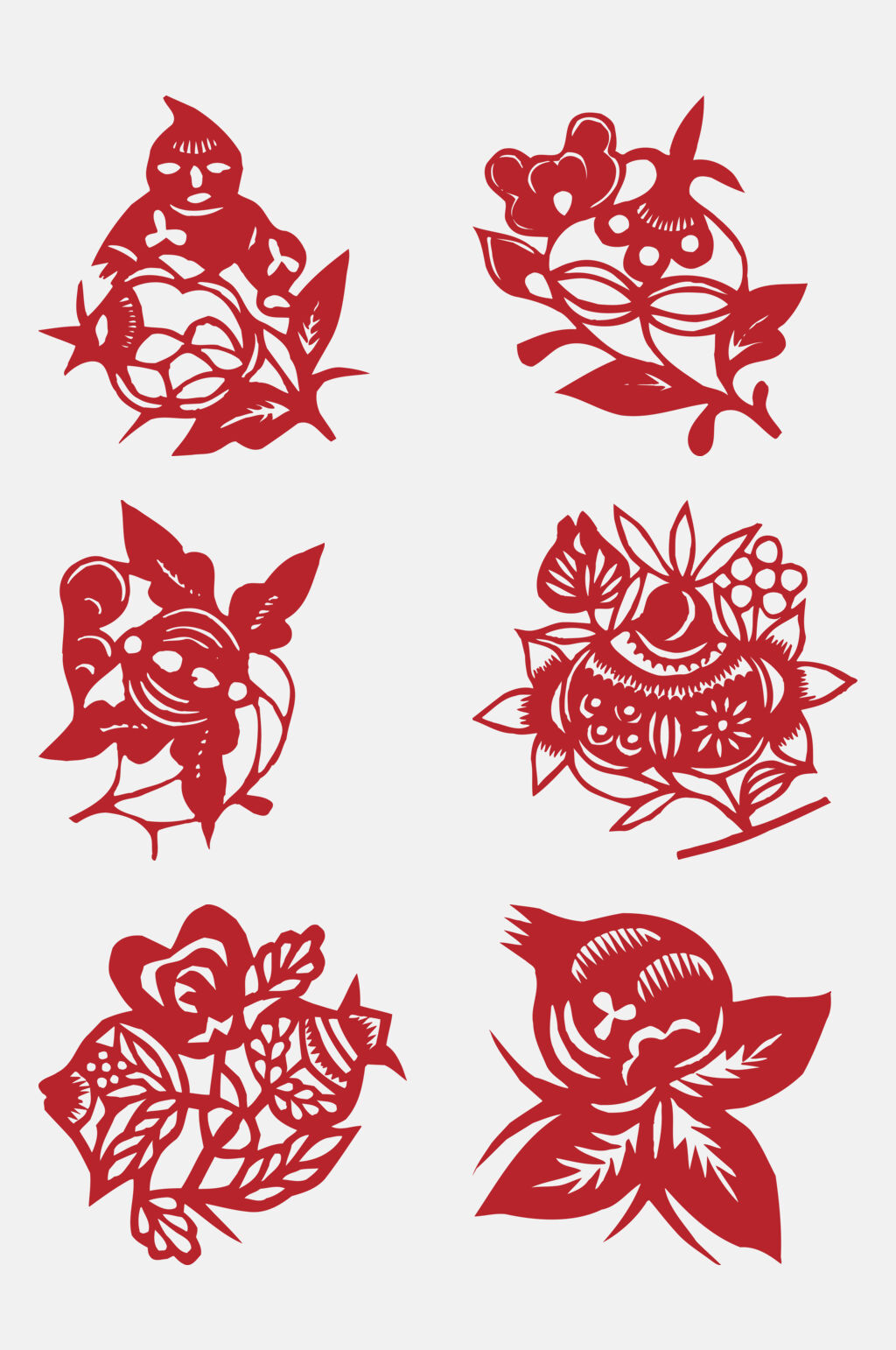 竖版花鸟剪纸窗花免抠素材素材