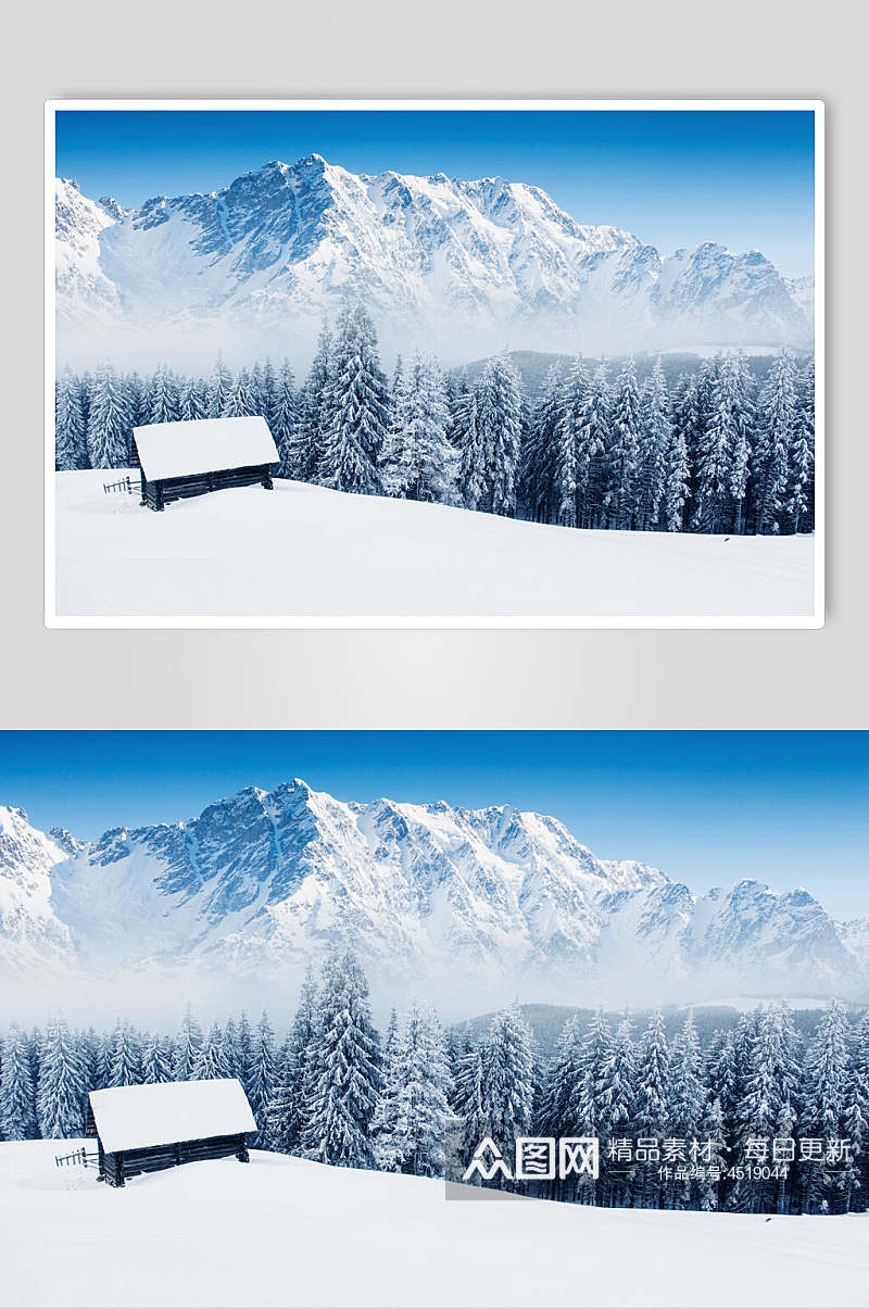 云雾山峰冬季雪景自然风光图片素材