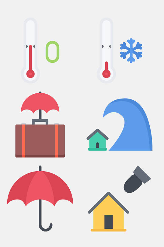 雨伞雪花卡通天气温度图标免抠素材
