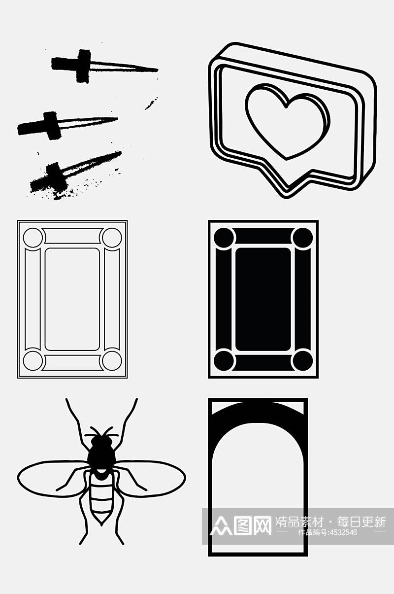 创意手绘蚊子黑白艺术装饰画免抠素材素材
