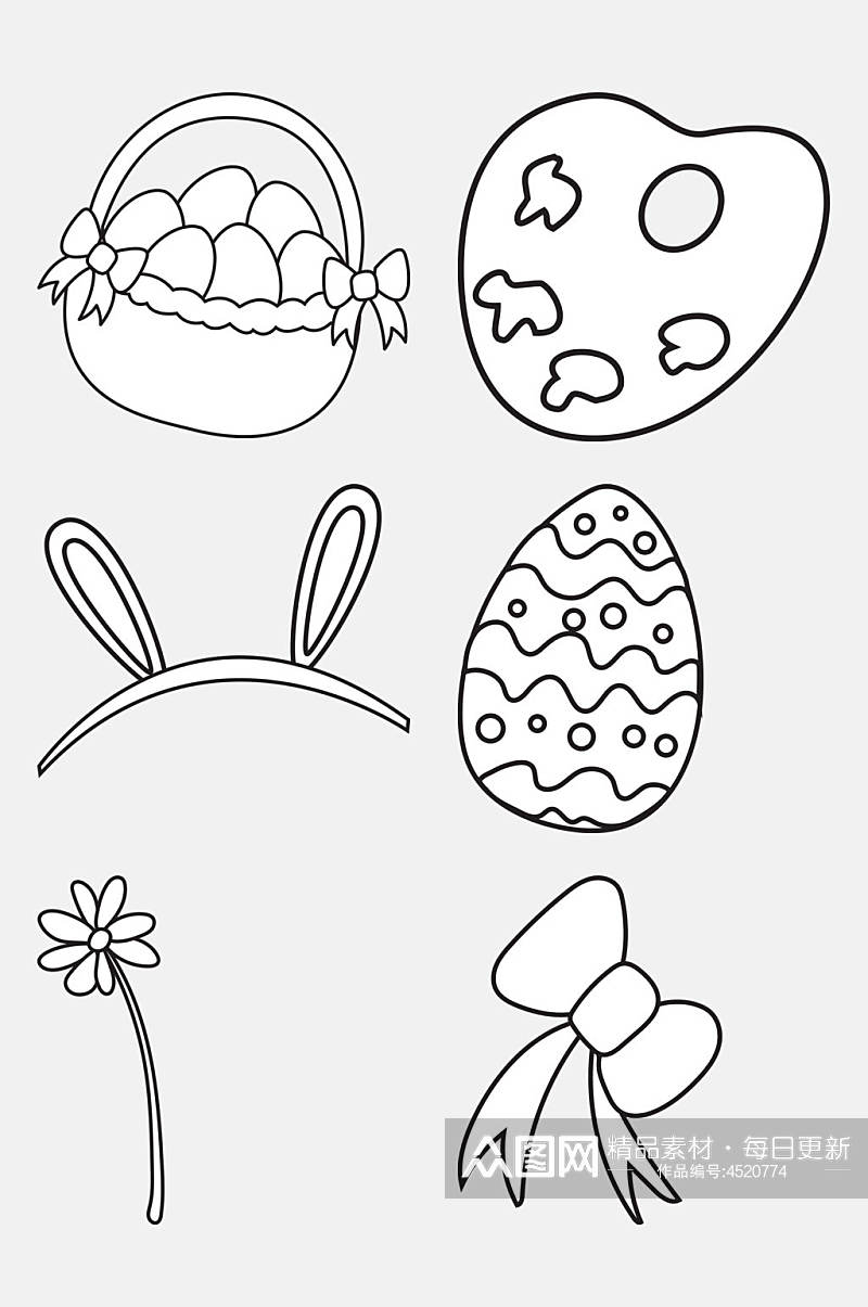 花朵鸡蛋黑卡通简笔画图形免抠素材素材