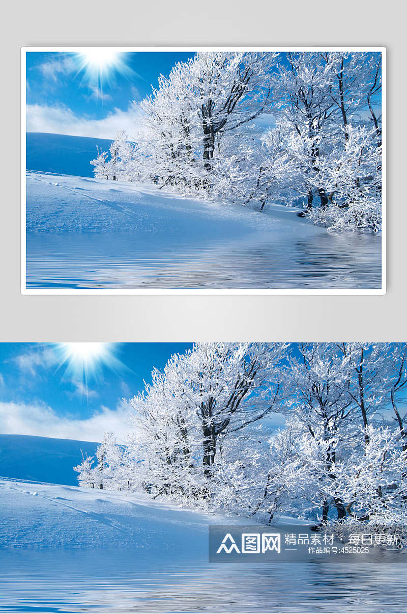 蓝色雪地冬季雪景自然风光图片素材