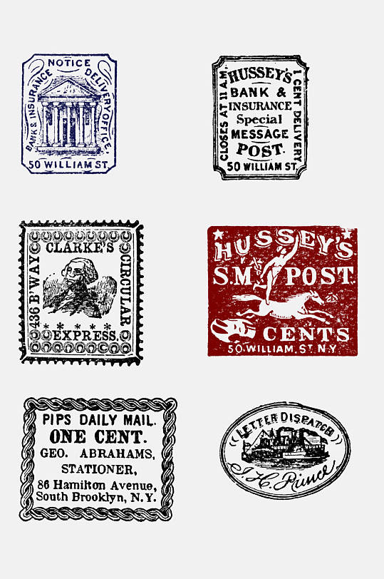 英文房屋美国复古邮票免抠素材