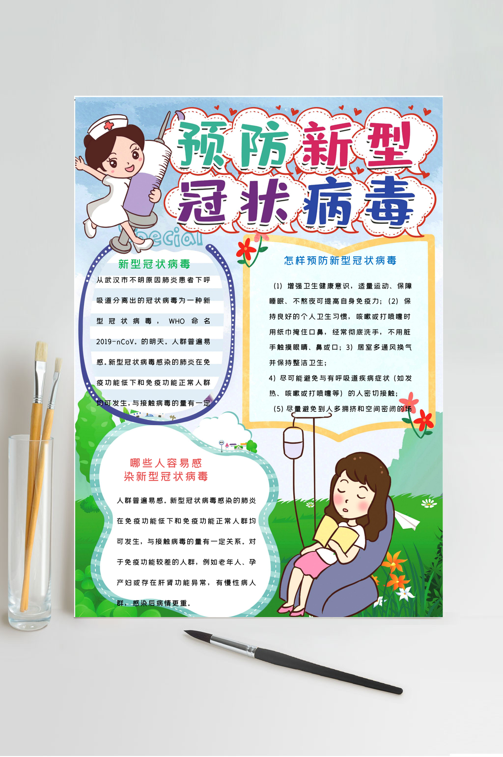 预防新型冠状病毒疫情电子手抄报WORD素材