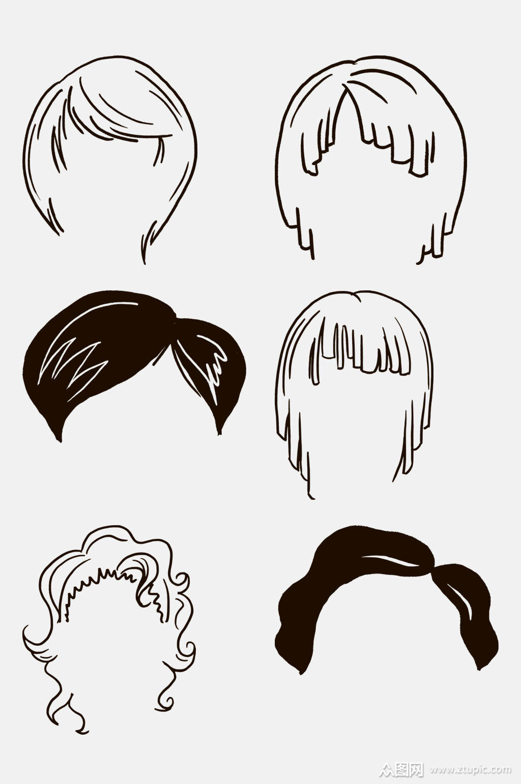女生好看头发发型简笔画免抠素材素材