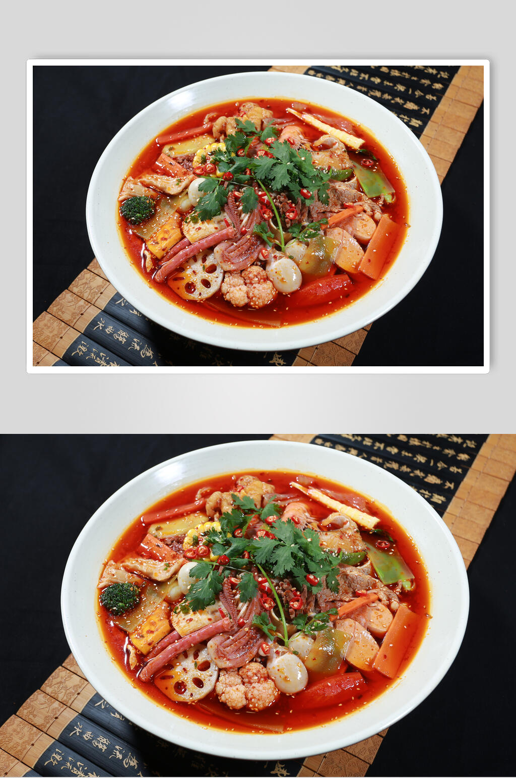 藕片叶子盘子中午麻辣烫套餐图片素材