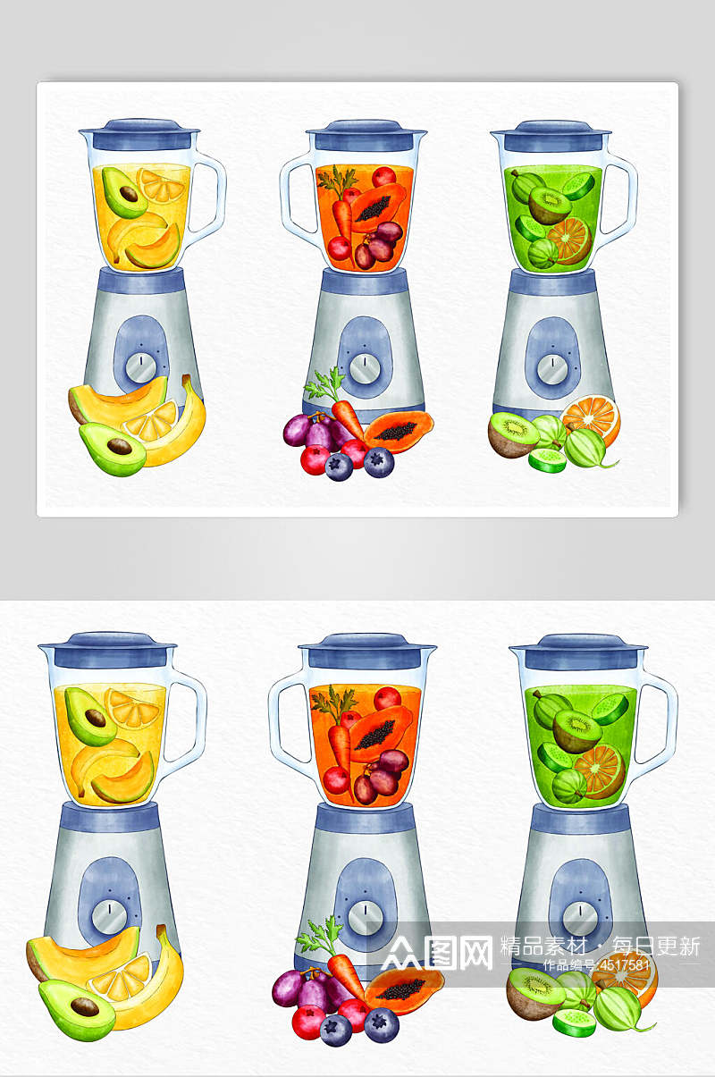 水果彩色简约蔬菜榨汁机矢量素材素材