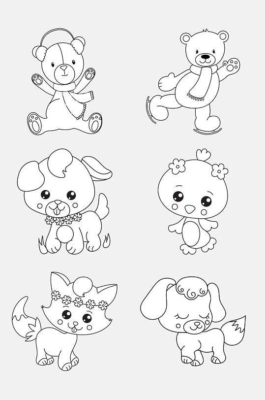 狗狗卡通简笔画动物免抠素材