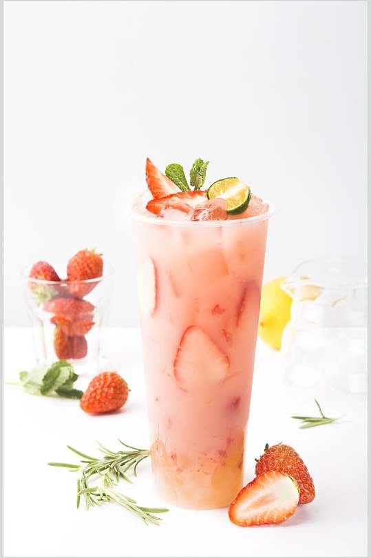 草莓红竖版文艺背景饮品图片