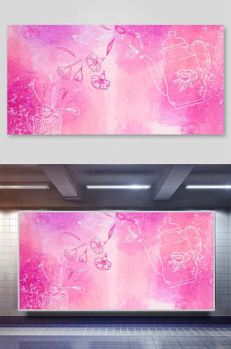 花朵粉色手绘清新水彩水墨矢量背景