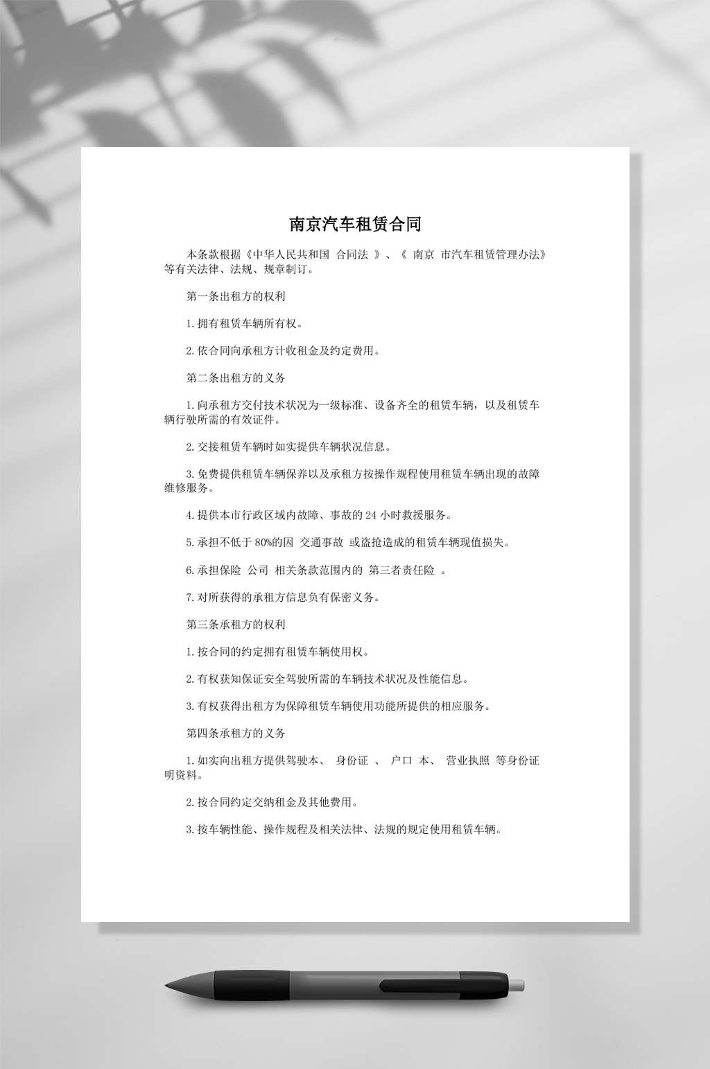 南京汽车租赁合同样本word素材