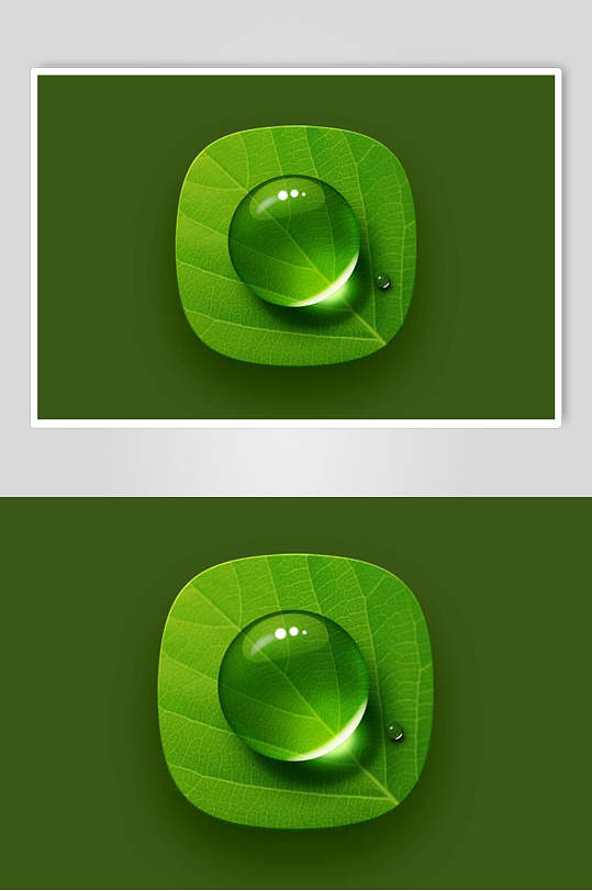 水滴绿色简约叶子APP写实图标素材