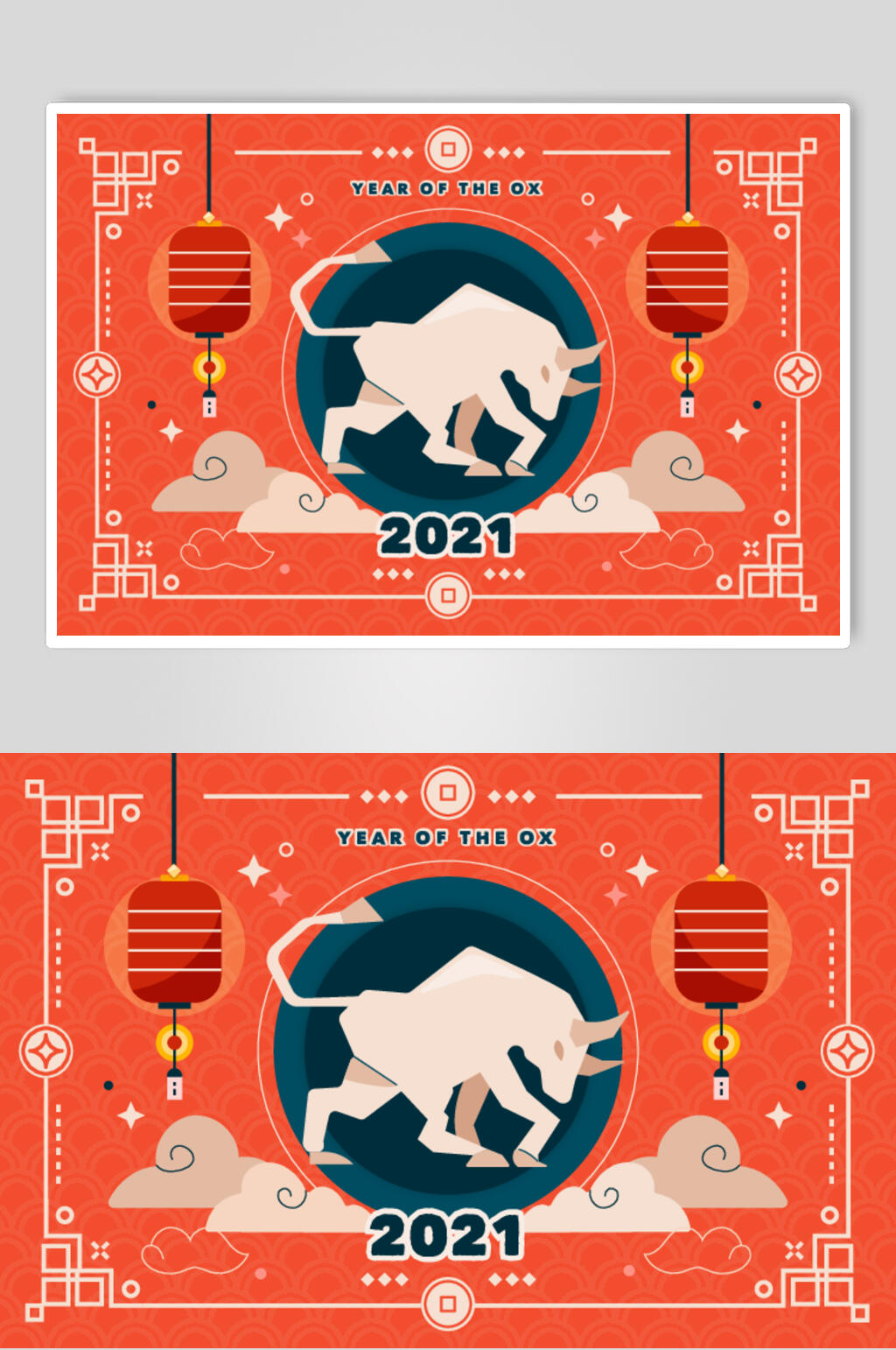 灯笼祥云红色简约清新新年矢量素材素材