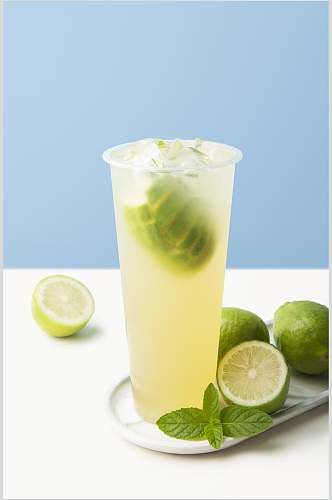 绿皮柠檬竖版文艺背景饮品图片