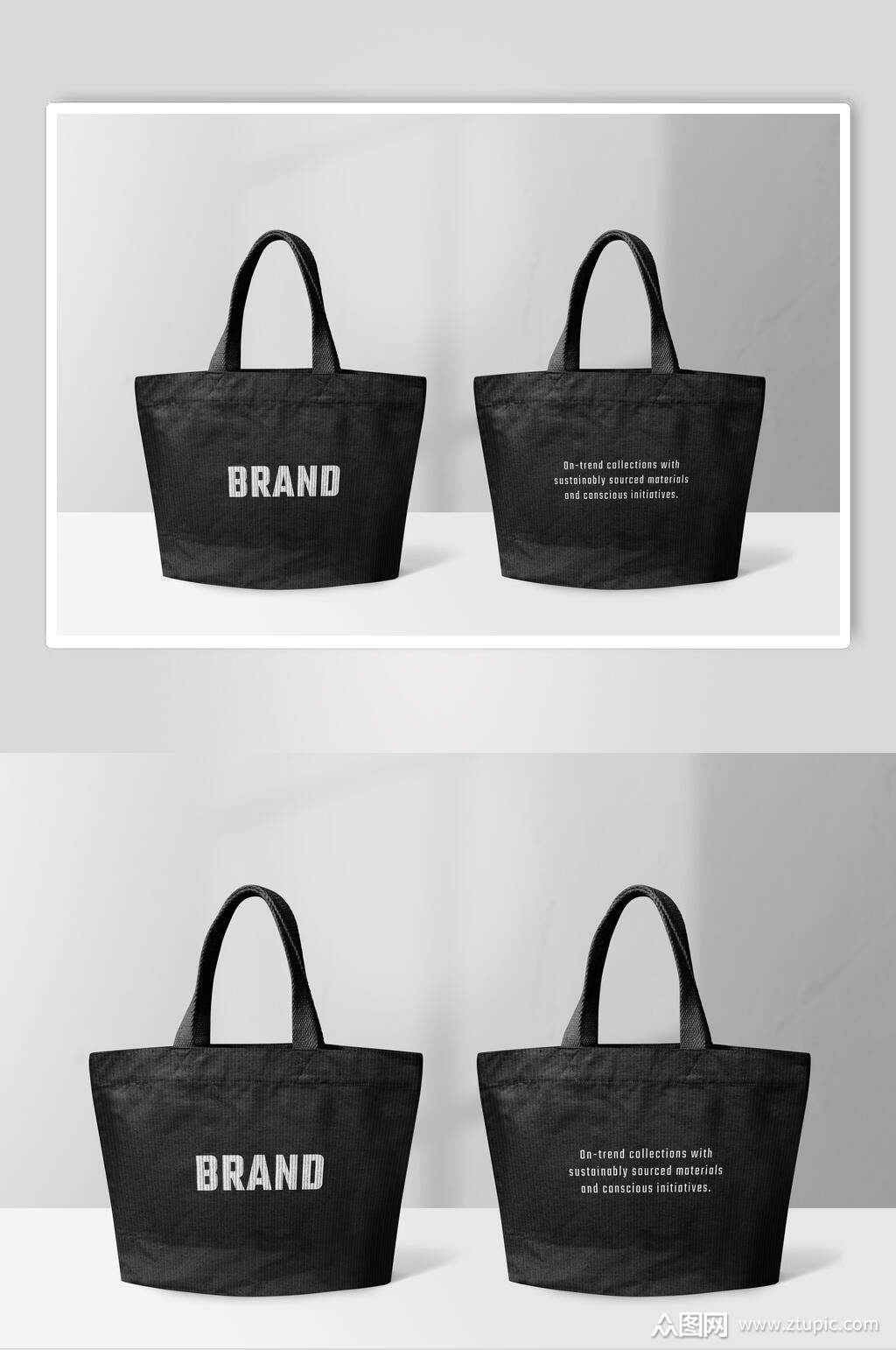英文字母褶皱黑手提帆布袋样机模板下载-编号4518549-众图网