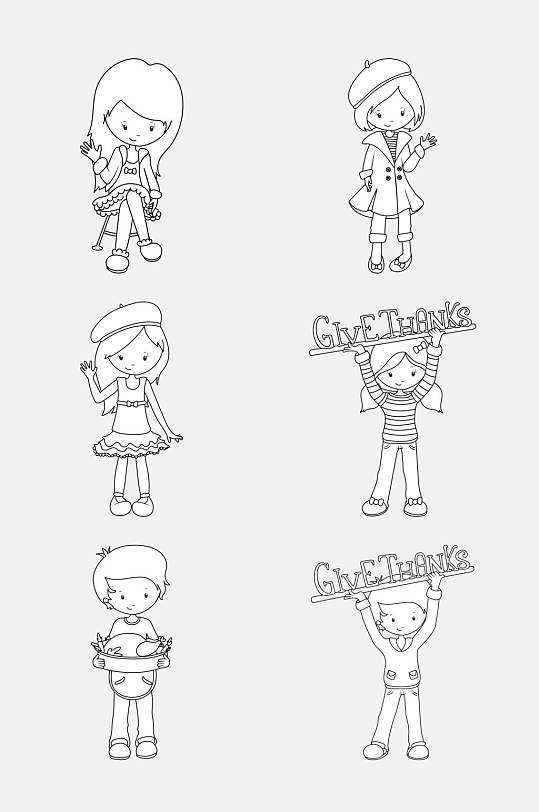 英文帽子黑卡通简笔画人物免抠素材