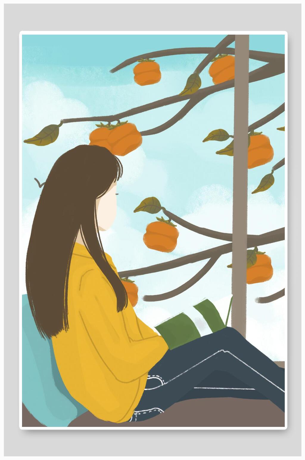 唯美手绘霜降插画素材