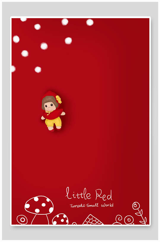 蘑菇红色简约英文可爱婴儿玩偶背景