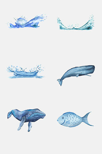 鲸鱼海洋水彩动物免抠素材