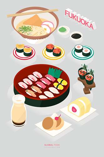 寿司手绘食物矢量素材