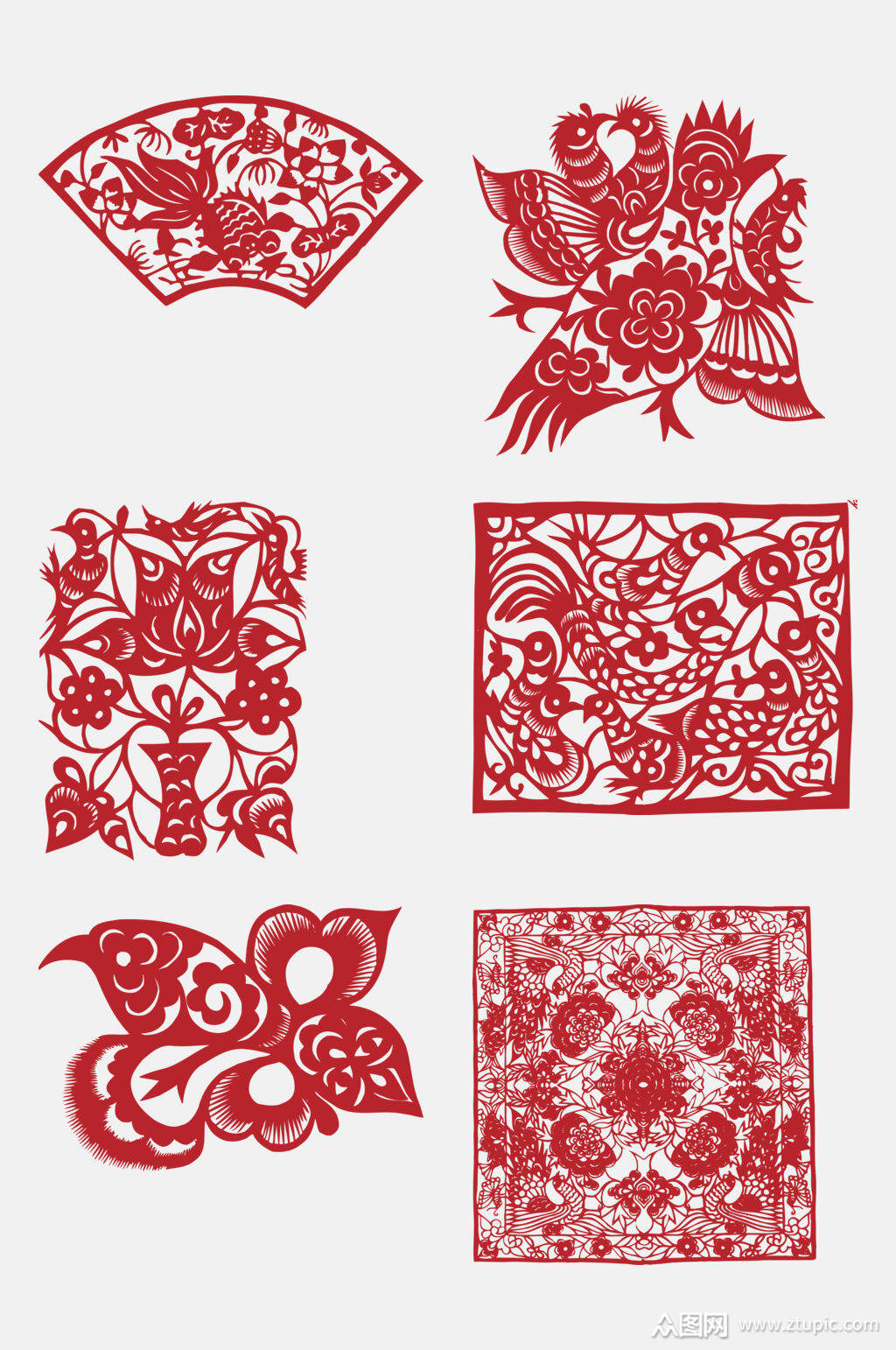 中国风花鸟剪纸窗花免抠素材模板下载-编号4530673-众图网