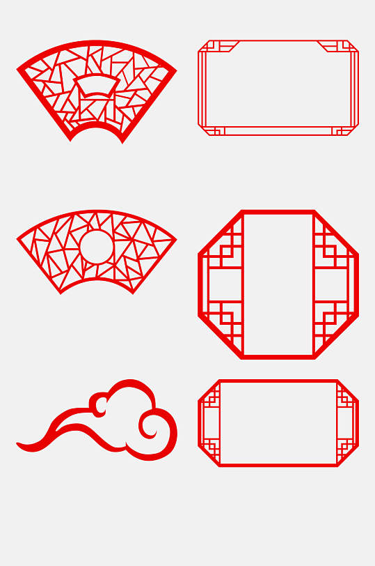 祥云窗户红色中式古风边框装饰元素
