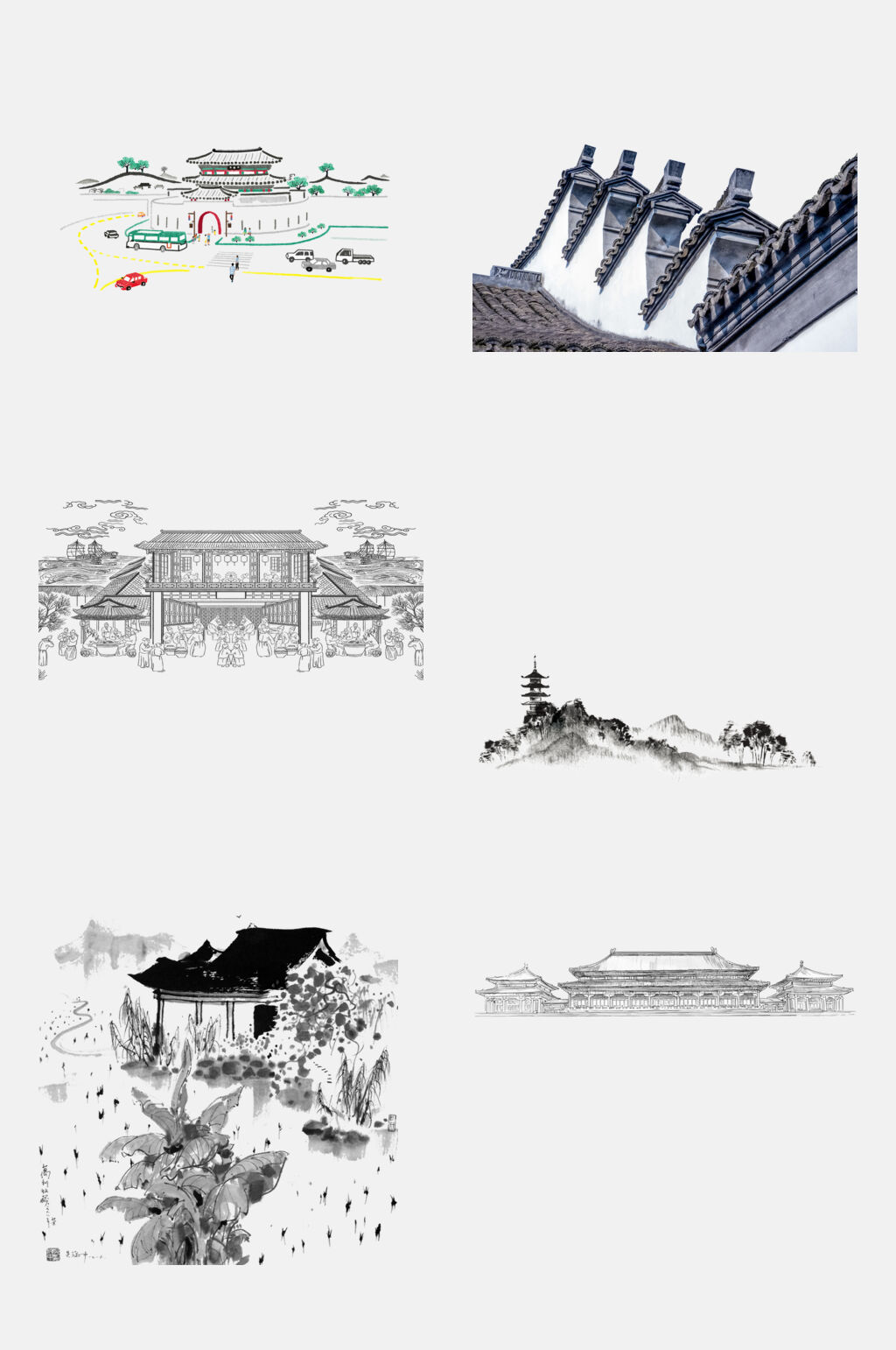 屋檐水墨古建筑免抠素材素材