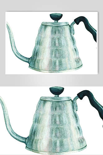 水壶手绘复古咖啡矢量素材