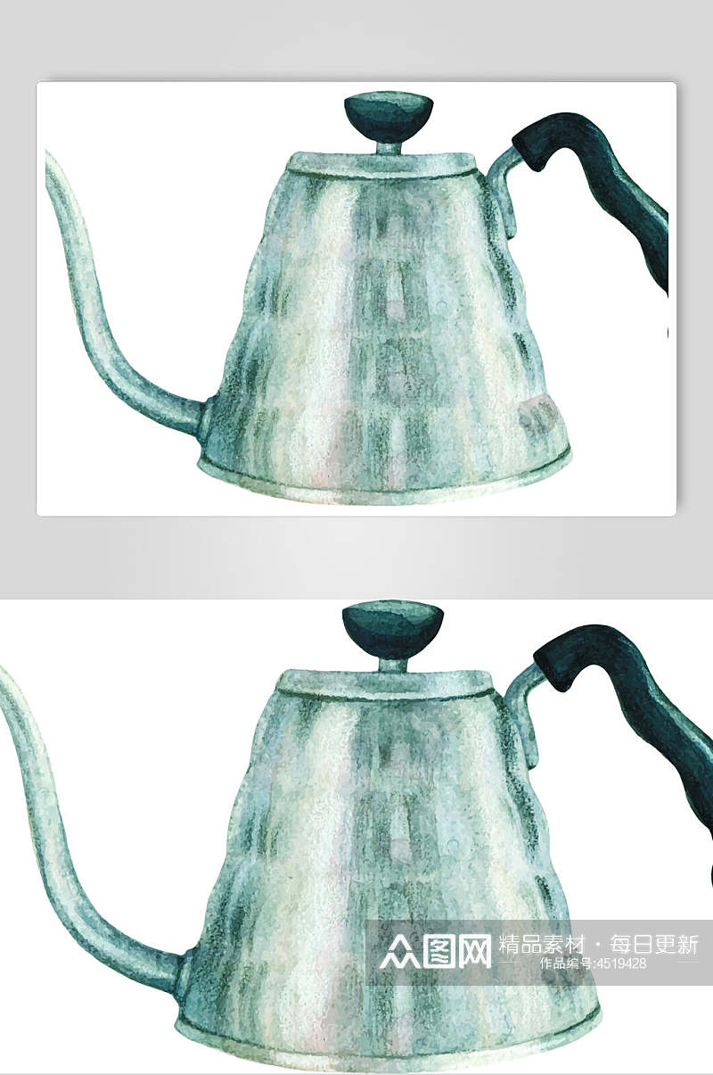 水壶手绘复古咖啡矢量素材素材