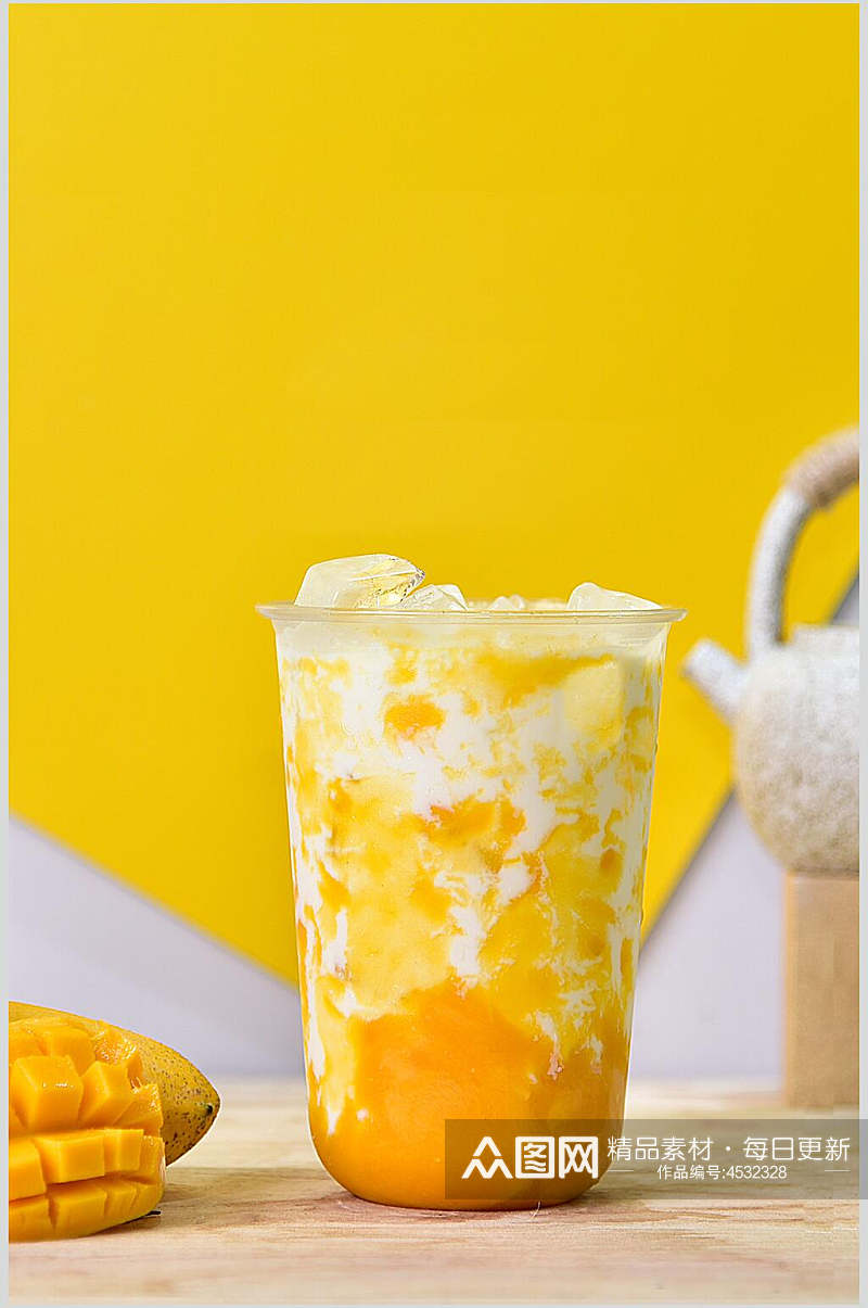 芒果黄色奶油竖版文艺背景饮品图片素材