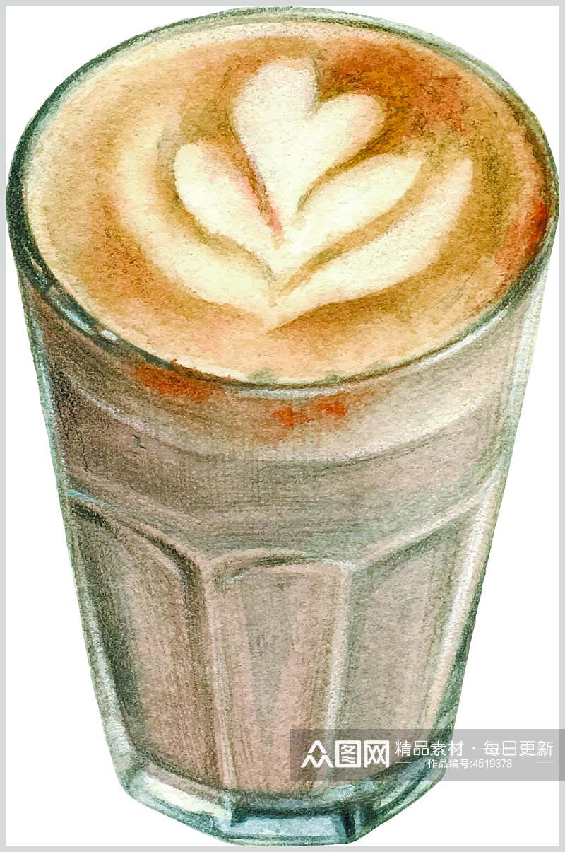杯子爱心清新手绘复古咖啡矢量素材素材