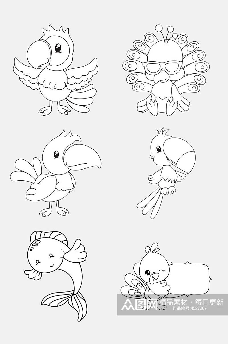 鹦鹉卡通简笔画动物免抠素材素材