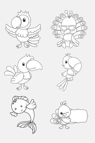 鹦鹉卡通简笔画动物免抠素材