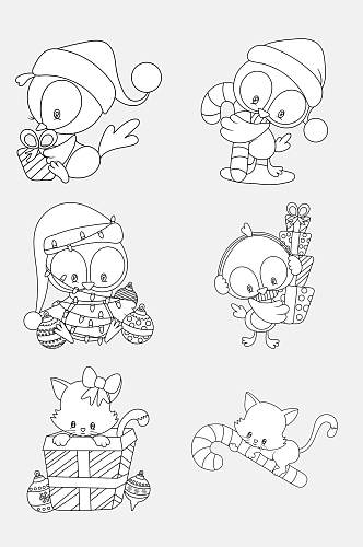 猫咪卡通简笔画动物免抠素材
