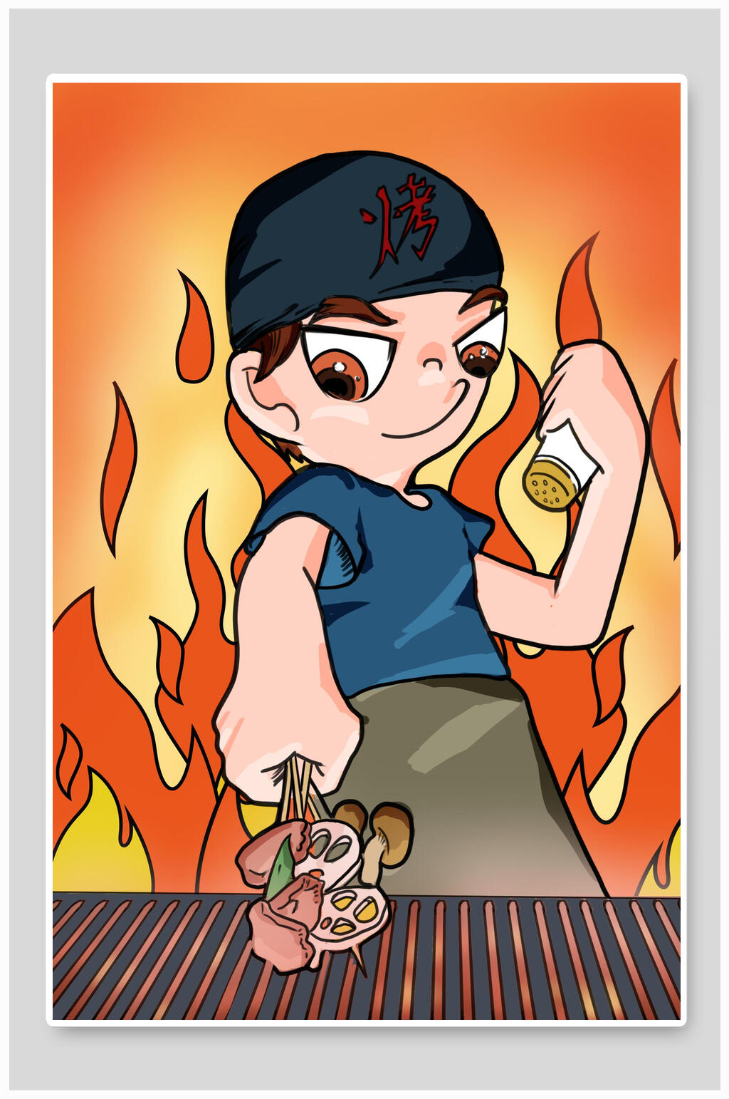可爱少年串串黄色清新火锅插画素材