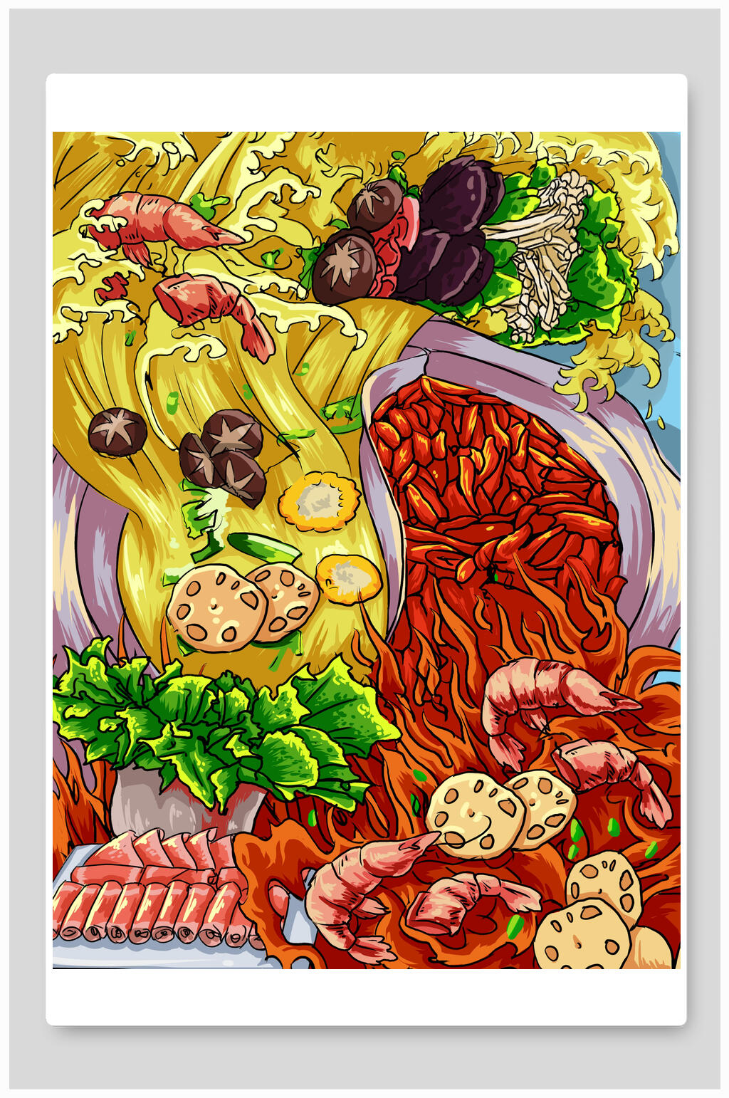 国潮风火锅插画素材