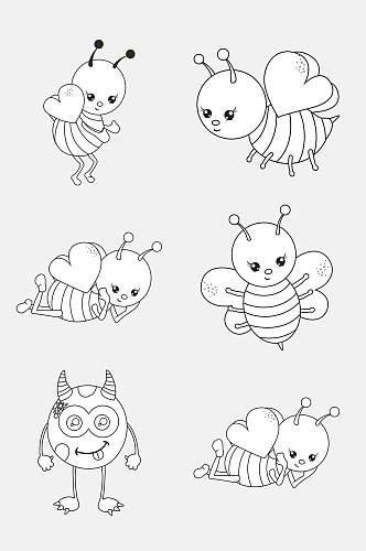 蜜蜂手绘卡通简笔画动物免抠素材