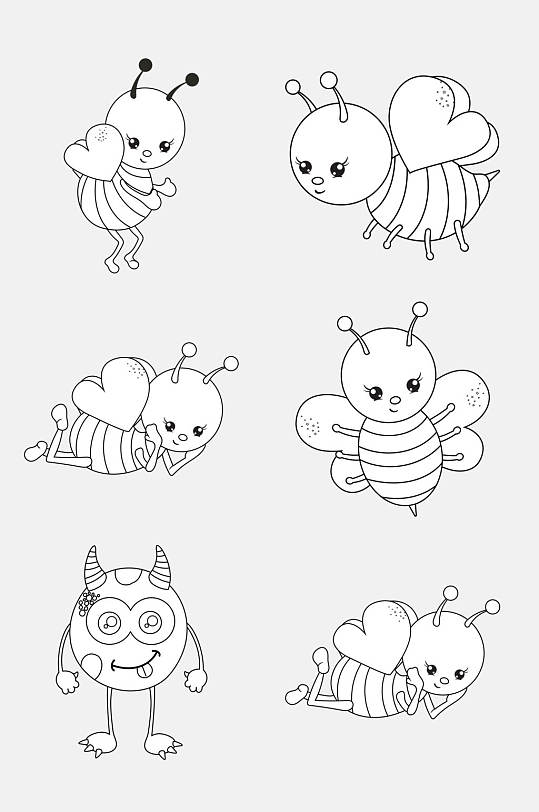 蜜蜂手绘卡通简笔画动物免抠素材
