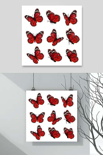 红色卡通美丽蝴蝶矢量素材