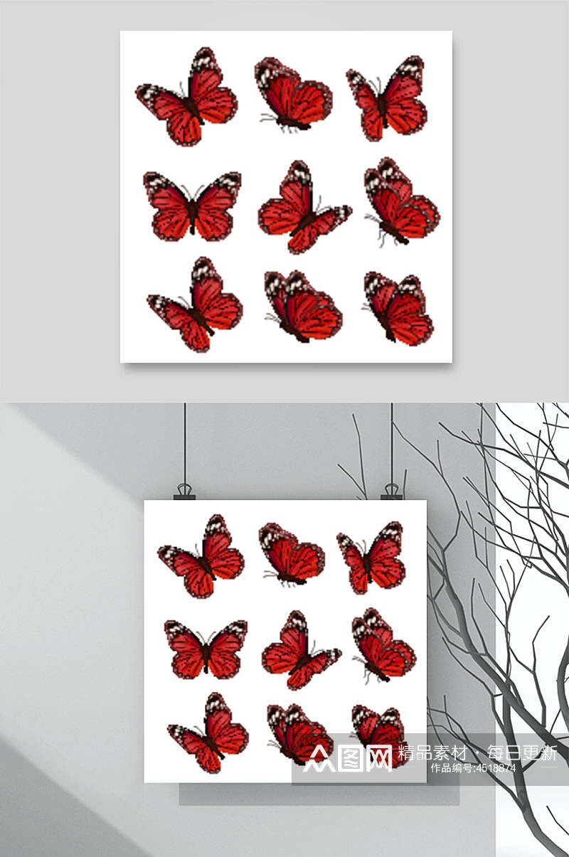 红色卡通美丽蝴蝶矢量素材素材