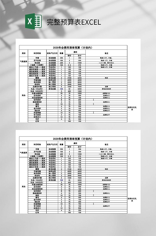 年会清单预算完整预算表EXCEL